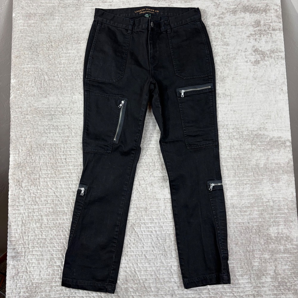 Lauren Ralph Lauren Black Utility Cargo Zipper Pants Vtg Made in Hong Kong 8P